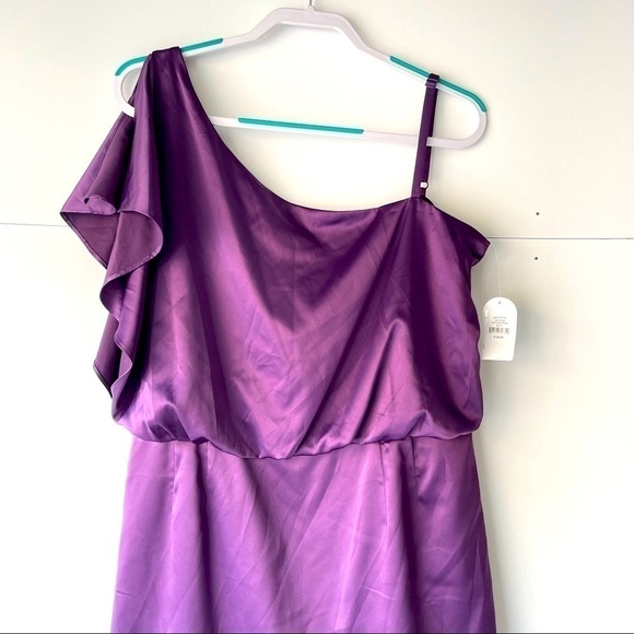 NWT! ($130) Jessica Simpson One Shoulder Purple Satin Dress Formal Prom Dress 14 - Picture 7 of 12